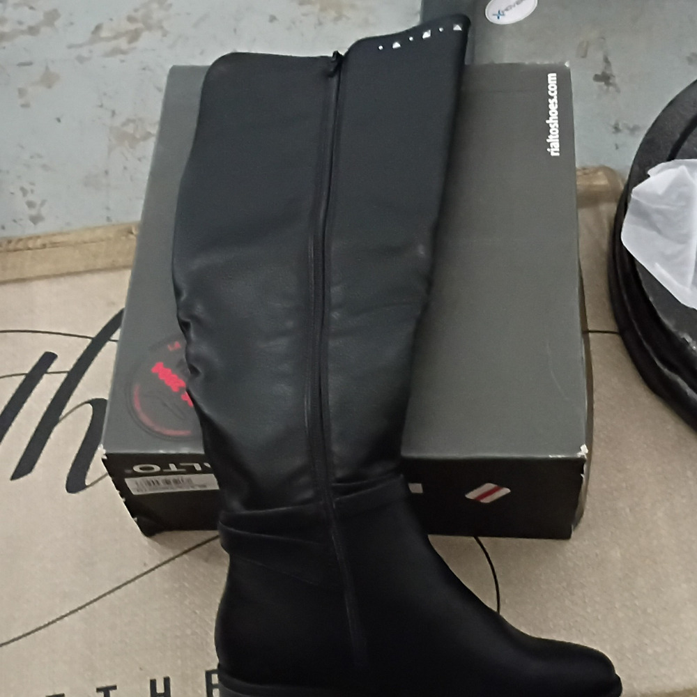 Rialto Women’s Black Faux Leather Knee-High Riding Boots Round Toe Zip Size 10